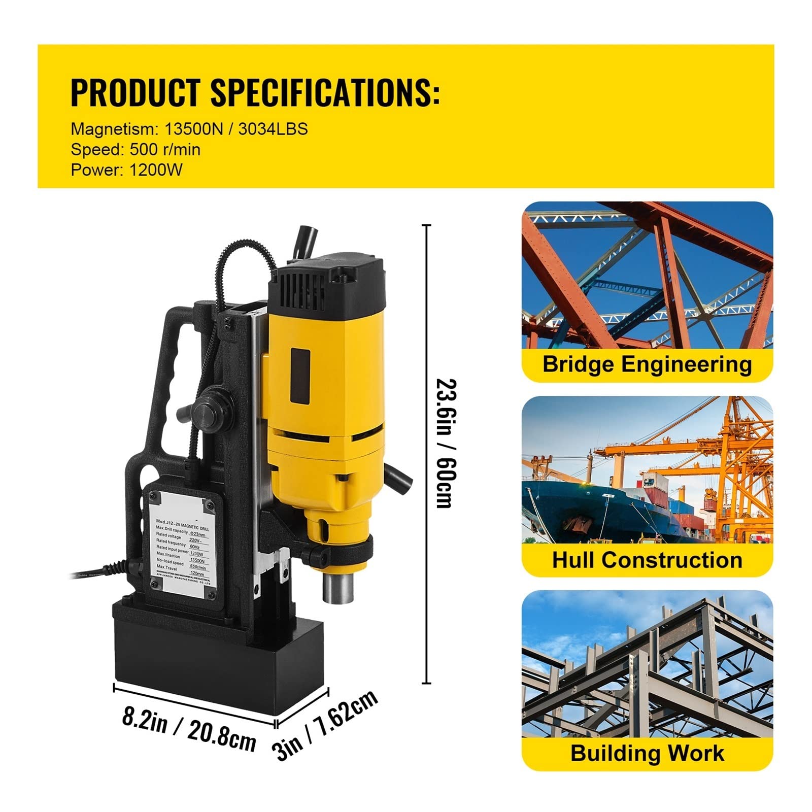 taladradora magnética de sobremesa de 1200W y perforadora eléctrica for la construcción de estructuras Fácil de usar para principiantes y profesionales