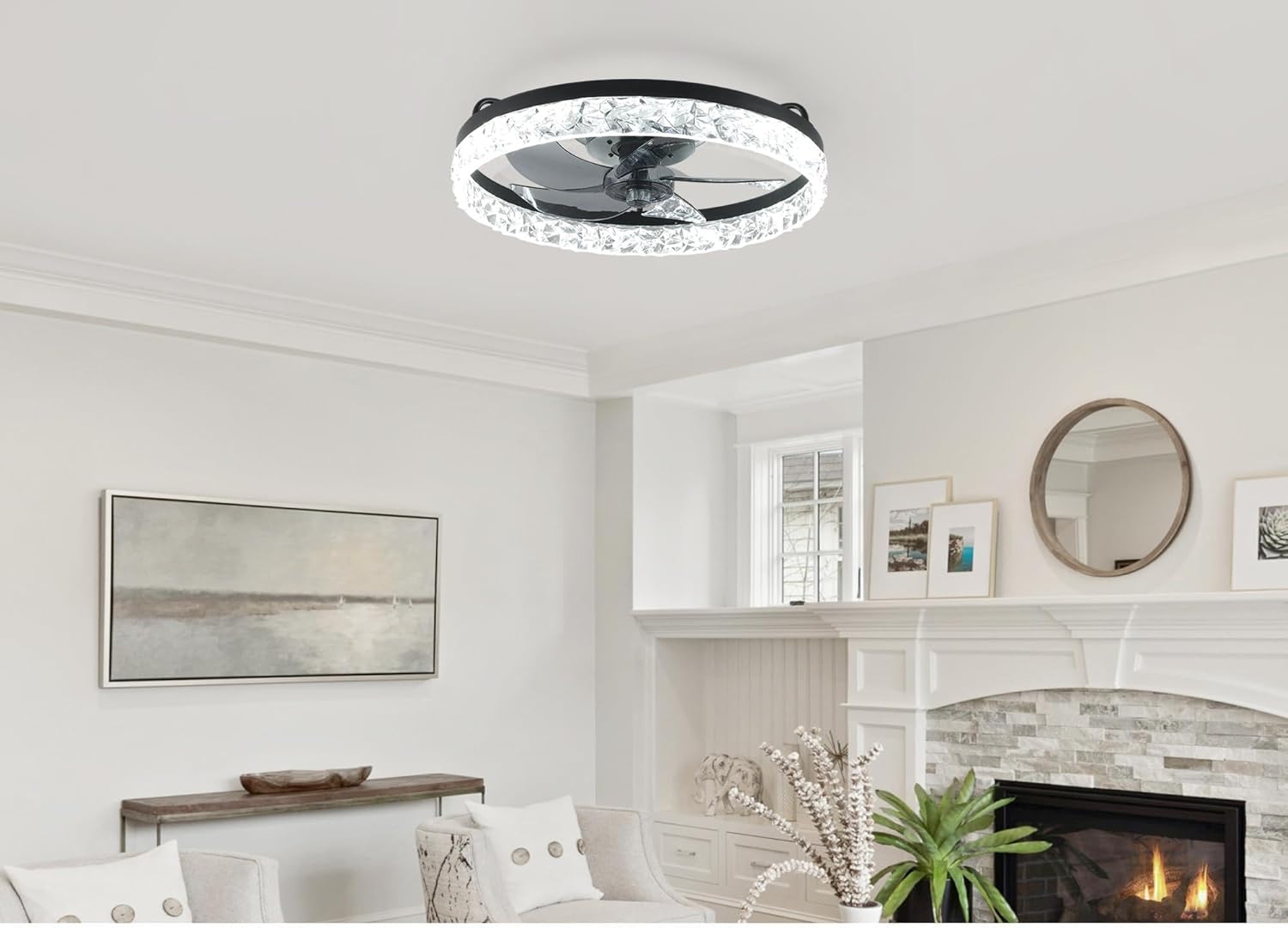 19" Black Frame Iceberg Bedroom Fan Light – Remote Control, Dimmable, 7 Blades, Reversible DC Motor, with LED Light