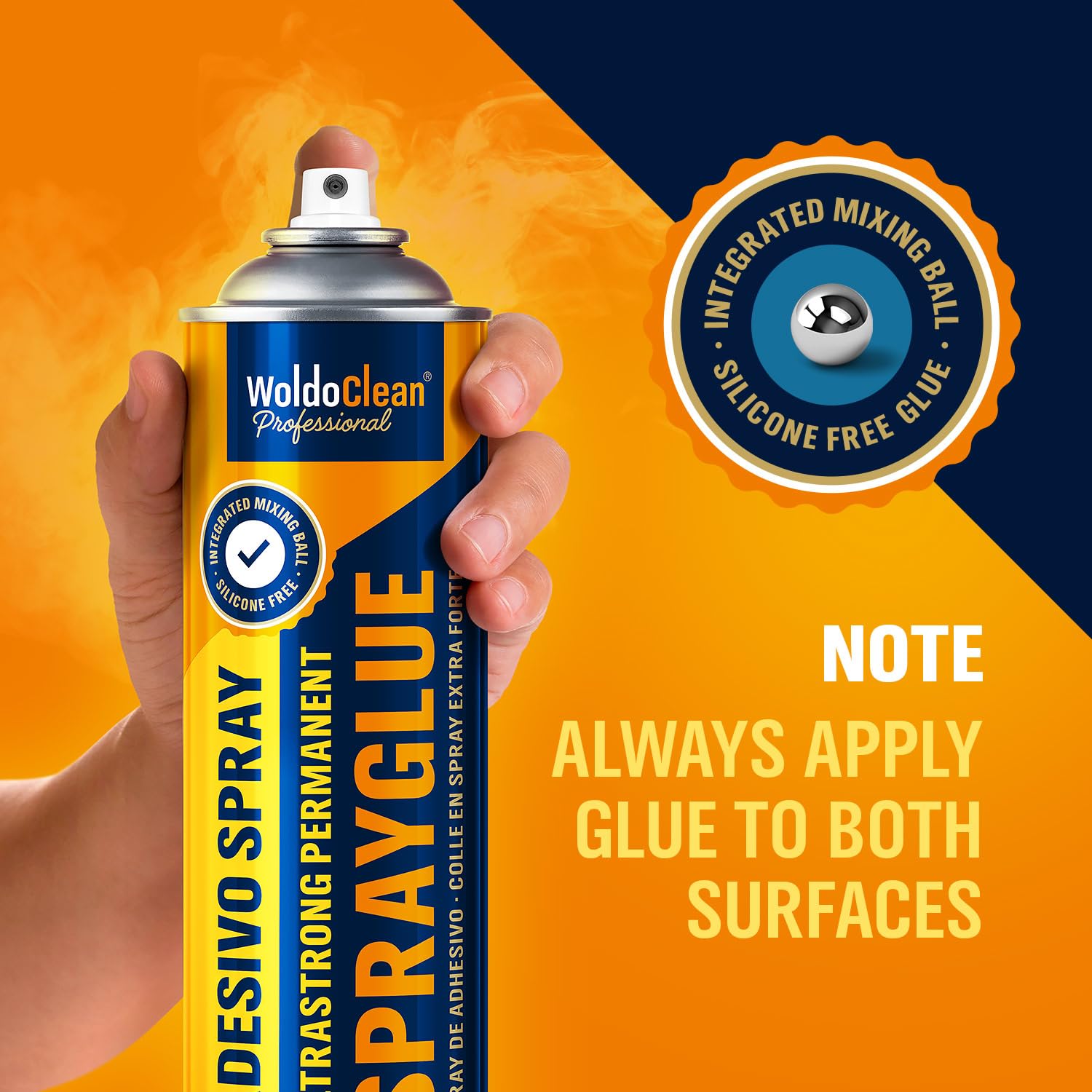 WoldoClean Klej w Sprayu do Tapicerki Sufitowej & Pianki - 3 x 500ml Spray Klejący Ekstra Mocny, Odporny na Ciepło & Transparentny, Szybkoschnący, Idealny do Tkanin, Filcu, Skóry & Tapicerki