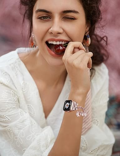 Miniatura 6 de Minyee Compatible con correa de Apple Watch de 4140384445464942mm para mujer, elegante pulsera de joyería de acero inoxidable metálico con diamantes