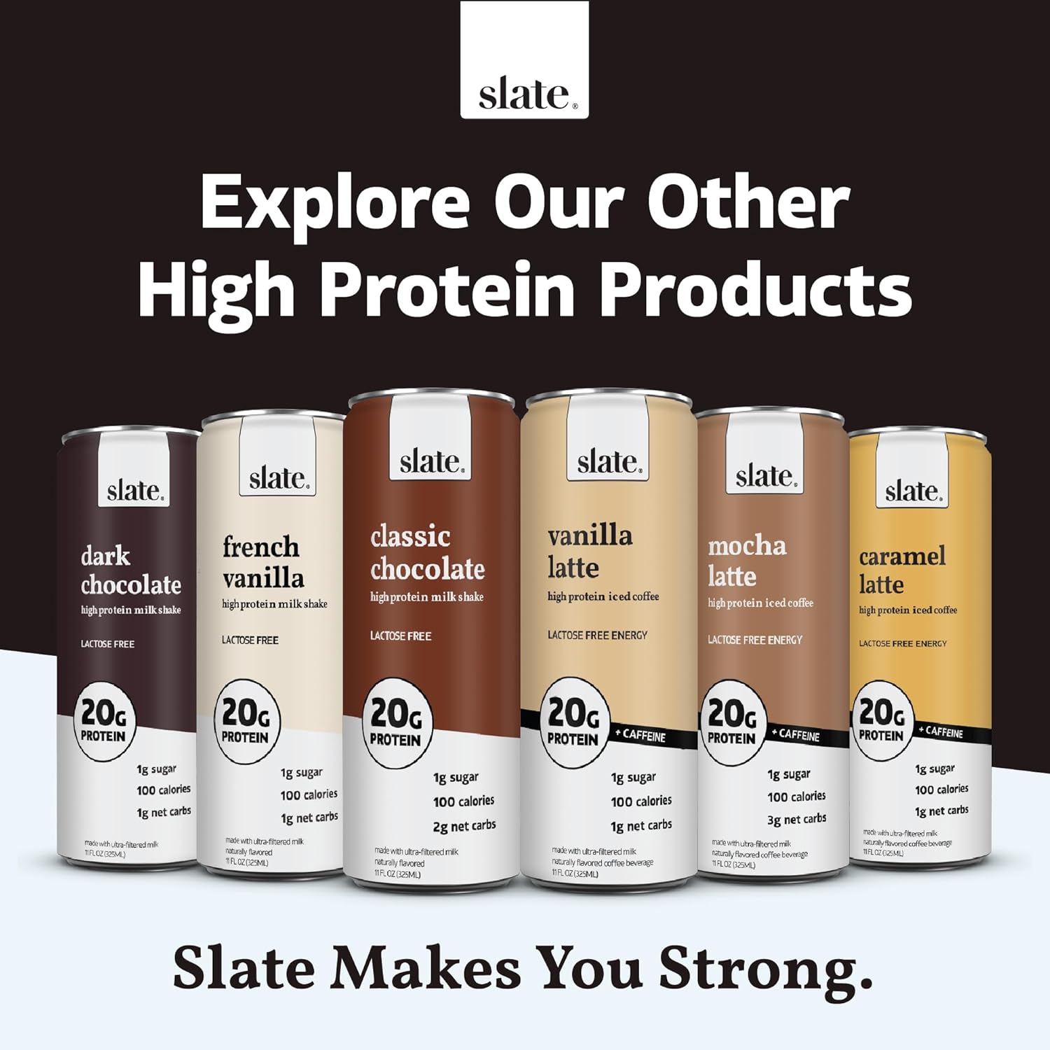 Slate Milk - Ultra Protein Shake - Sweet & Salty Pack - Chocolate, Vanilla, Salted Caramel - 42g Protein, 2g Sugar, 200 Calories, 4g Net Carbs - Lactose Free, No Added Sugar - 15 fl oz, 12 Cans - Image 6