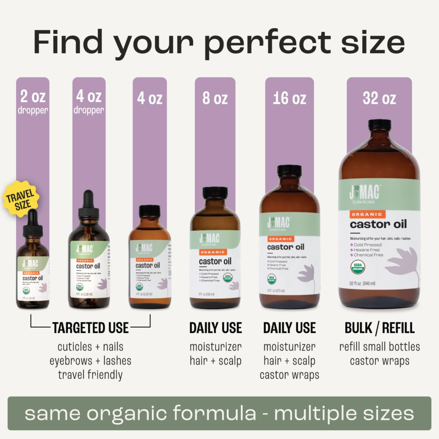 J MAC BOTANICALS Organiczny olej rycynowy tłoczony na zimno (szklana butelka, 8 uncji, bez zakraplaczy), czysty olej rycynowy, bez heksanu, olej rycynowy do twarzy, skóry, olej rycynowy do rzęs