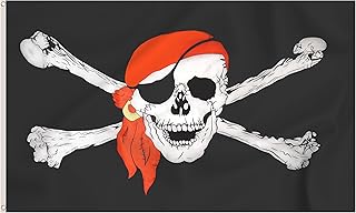 Storm&Lighthouse Pirate Flag with Red Bandana Skull and Crossbones Jolly Roger Flag Pirate Bandana Halloween Flags 5ft x 3ft with Eyelets Party Decoration Pirate Party Supplies Halloween Decoration