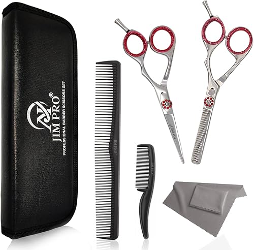 Miniatura 6 de Juego de tijeras de corte de cabello, kit profesional de tijeras (tijeras de corte de barba y tijeras de adelgazamiento de peluquería) kit de