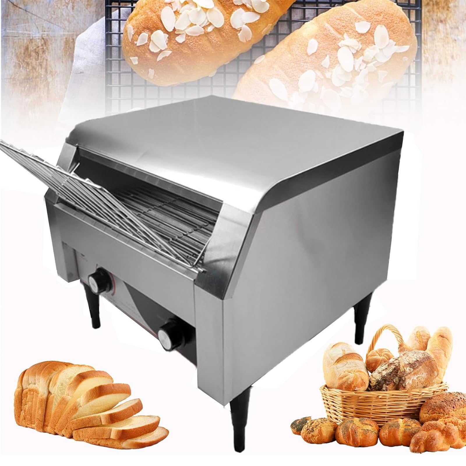 Tostadore Trasportatore, Macchina Commerciale Per Cottura Pane In Acciaio Inossidabile Con Vassoio Pane Rimovibile, Temperatura: 60-200 ° C, Capacità Produzione 150pezzi/h, 300pezzi/h, 450pezzi/h
