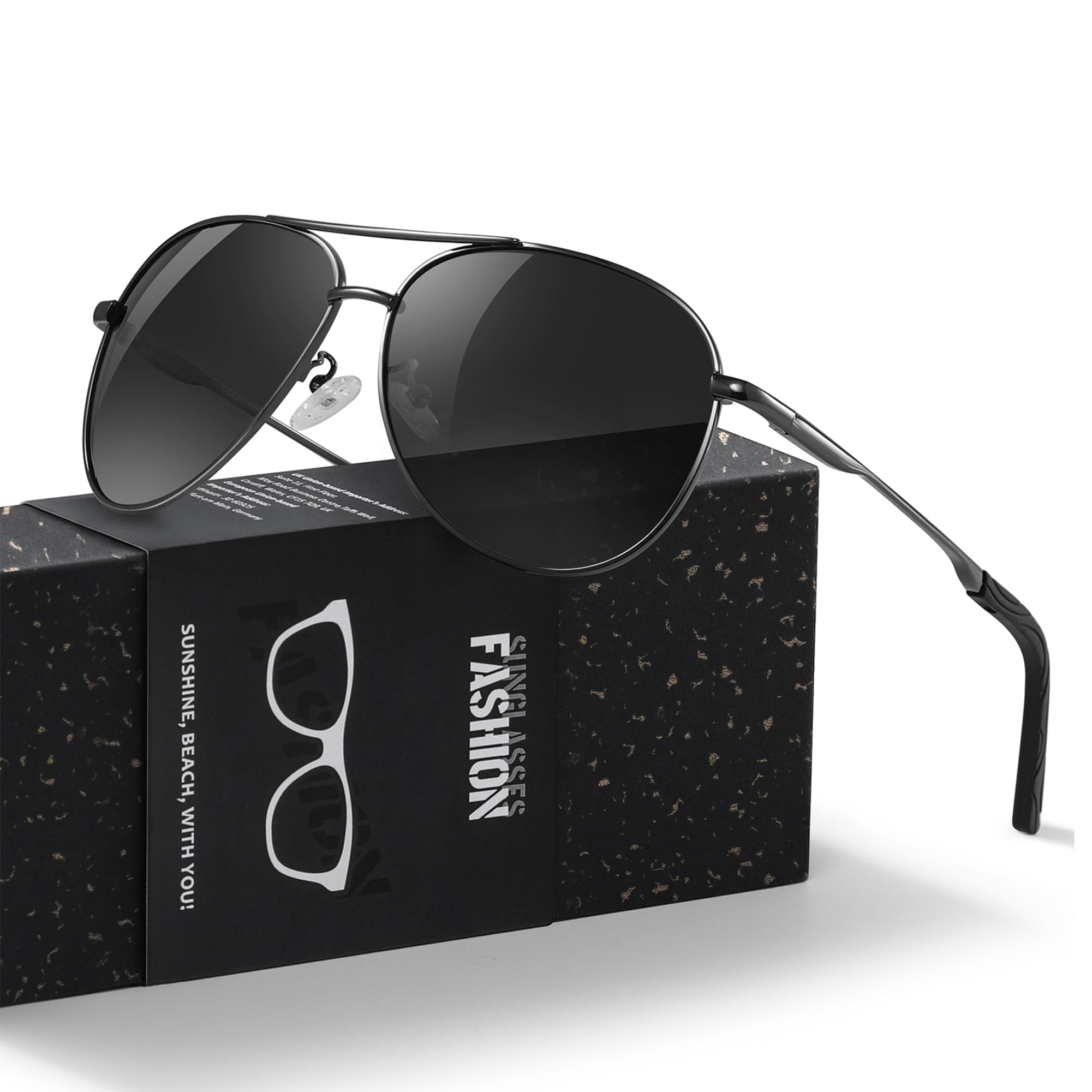 kunchu Sonnenbrille Herren Damen Polarisierte Unisex UV400-Schutz Klassische Ultraleichte Fahren Angeln Laufen Outdoor Schwarze Fliegerbrille
