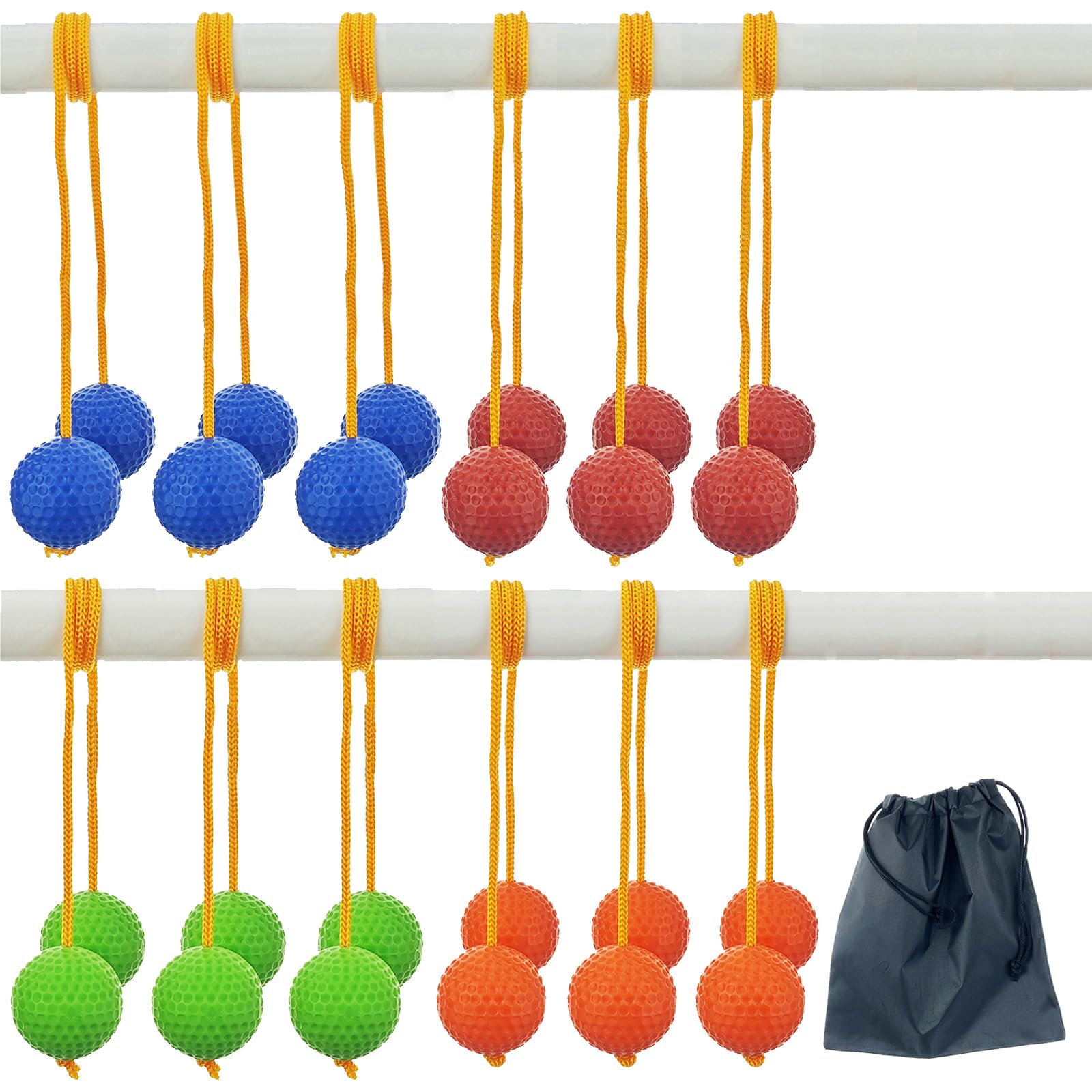 Kasteco 12 Pack Ladder Balls Ladder Toss Balls Ladder Ball Replacement Balls with Storage Bag for Toss Match (red Blue Orange Green)