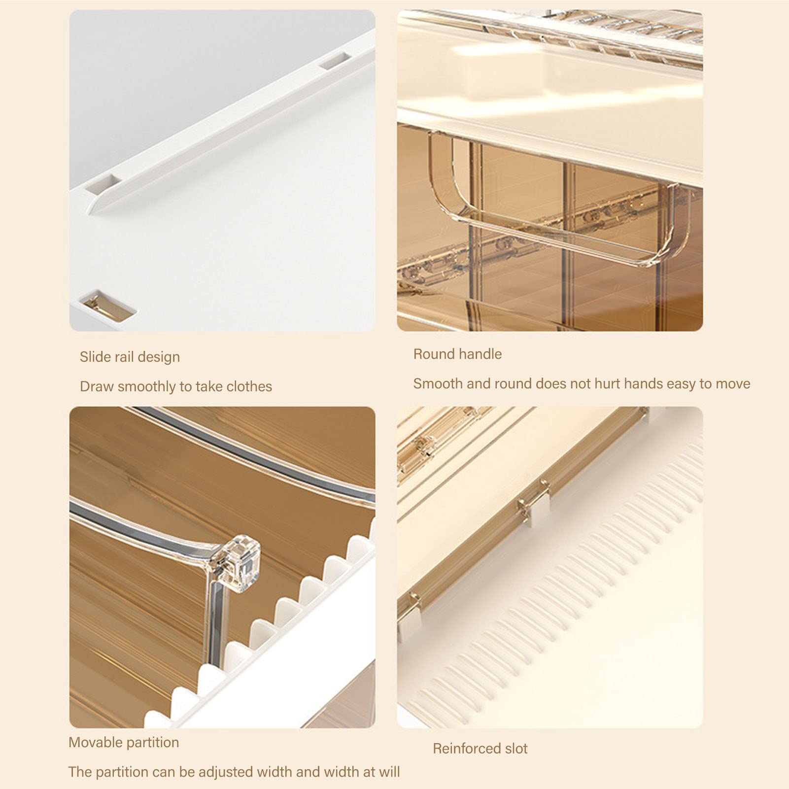Caja de almacenamiento plegable con compartimentos para ropa, organizador de armario con diseño de riel deslizante, organizador apilable para pantalones, calcetines y camisetas, (con Tapa 7 Rejillas)