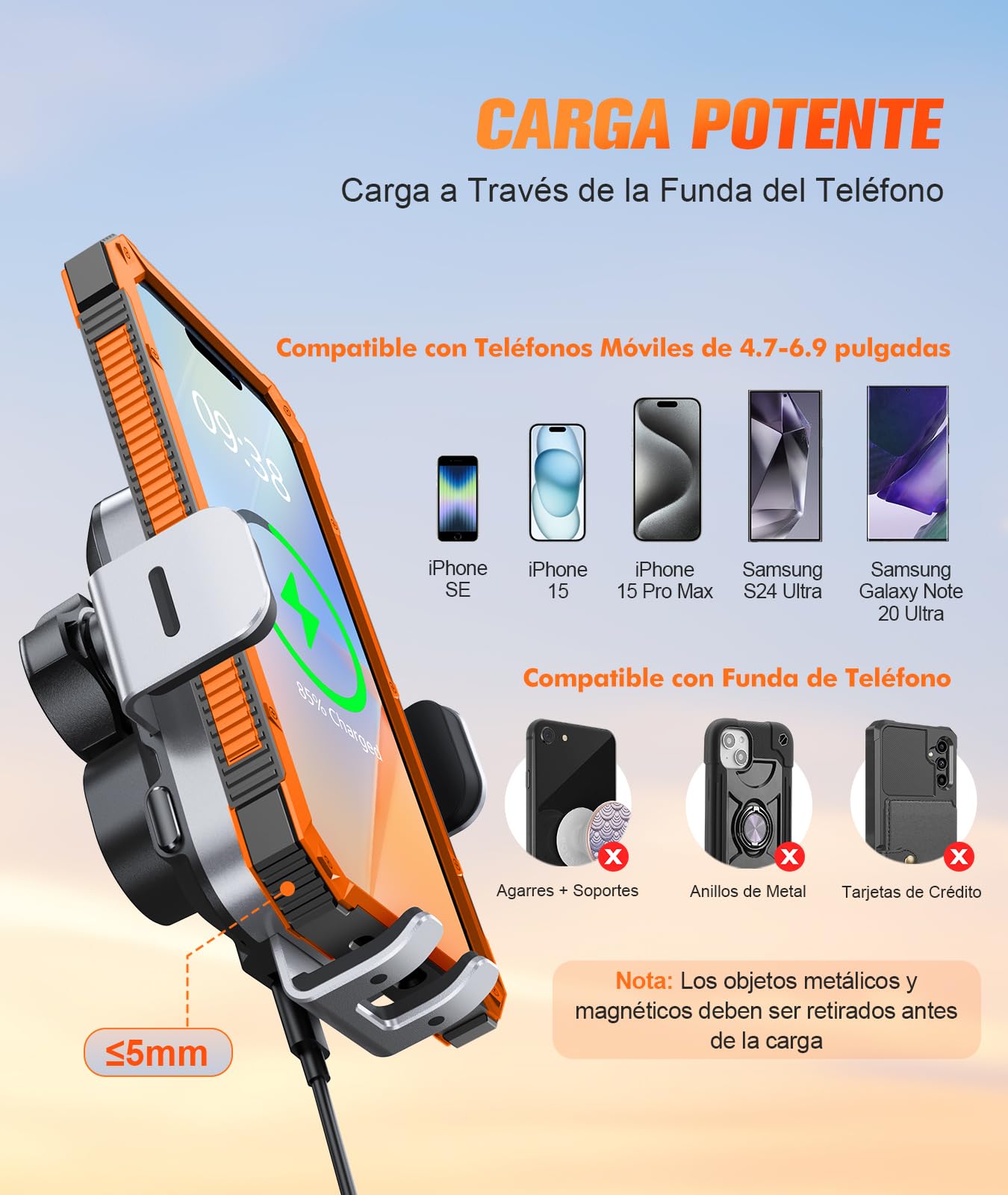 ISEYOU 15W Cargador Inalambrico Coche, [Sujeción Automático] Soporte Movil Coche Cargador Inalambrico, Wireless Car Charger con Ventosa y Clip de Ventilación, Compatible con iPhone 17/16/15/14, etc.