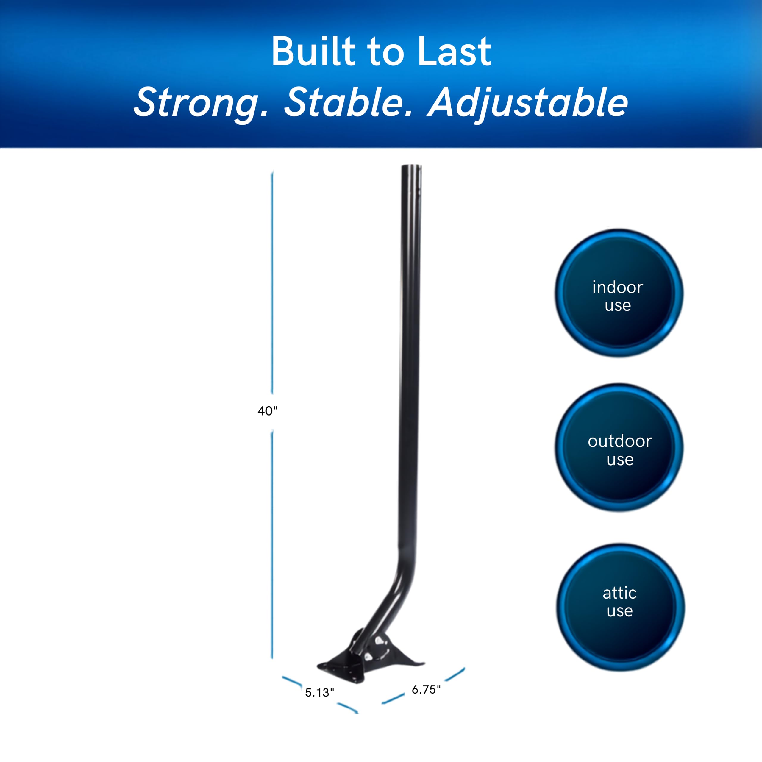Antennas Direct ClearStream - Mástil universal, 40 pulgadas con hardware y base giratoria, poste y base de acero recubierto de polvo para todo tipo de clima, fácil de instalar (negro)