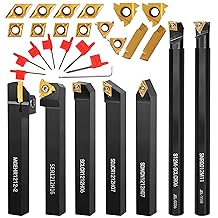 Lathe Turning Tool Kit, 7pcs 1/2'' Indexable Metal Lathe Tool Holders with 14pcs Carbide Inserts, for Turning, Boring, Grooving, Cutting & Threading, for Professionals & DIY Enthusiasts