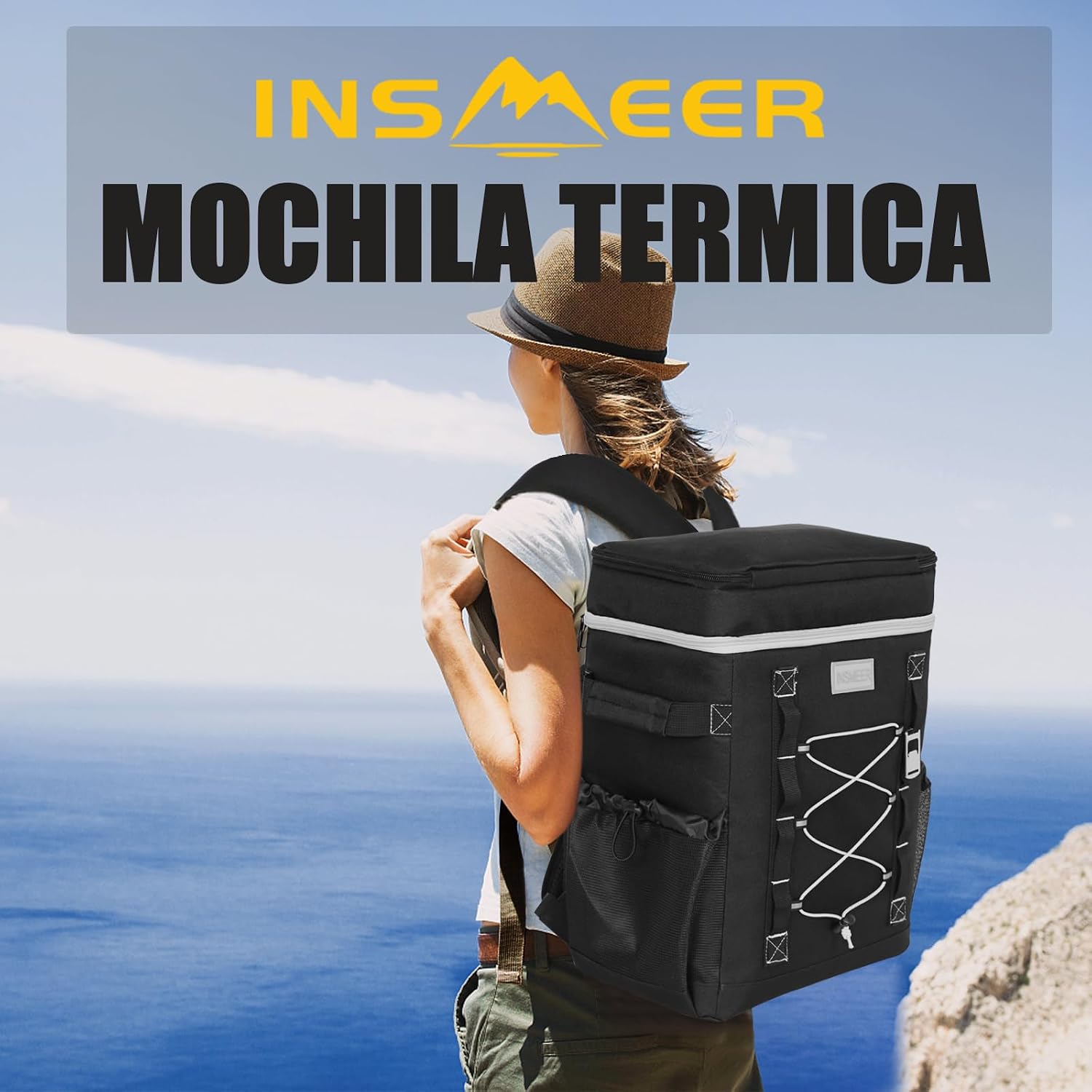 INSMEER Mochila Termica, 50 Latas Bolsa Termica Isotérmico Grande Caixa Termca Cooler Sacola Para acampamento, Mochila para Feminina Masculino Praia