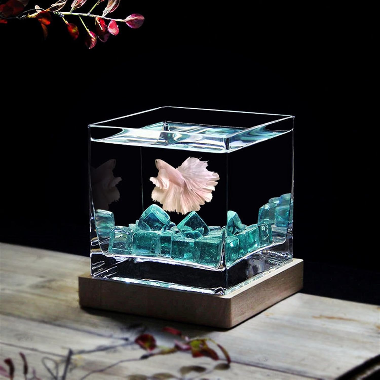 Fish Tank Square High Translucent Glass Aquarium Special Fighting Fish Tank with Lid Tropical Fish Tank Hydroponic Vase Flower Vase Desktop Small Fish Tanks Aquarium