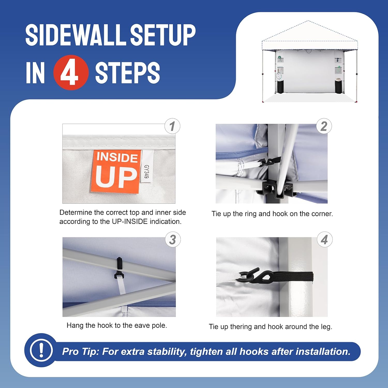 CROWN SHADES SideWall Silver for 10x10 Pop Up Canopy with 6 Pockets, 2 Pack Sidewall Only with Silver Coating (2 Pack, Black)