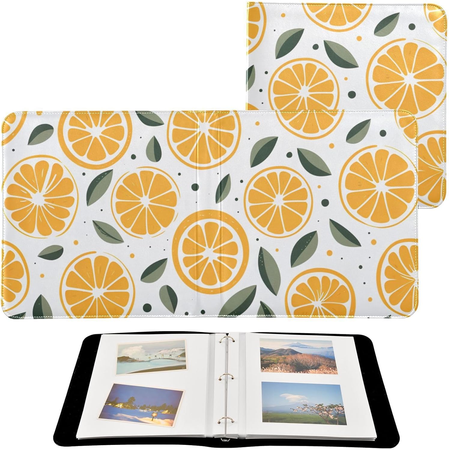 JIPONI Lemon Slice Large Photo Album, DIY Leather Cover Scrapbook Albums for 4x6 5x7 6x8 Pictures, Self Adhesive Memory Book for Wedding, Baby, Family