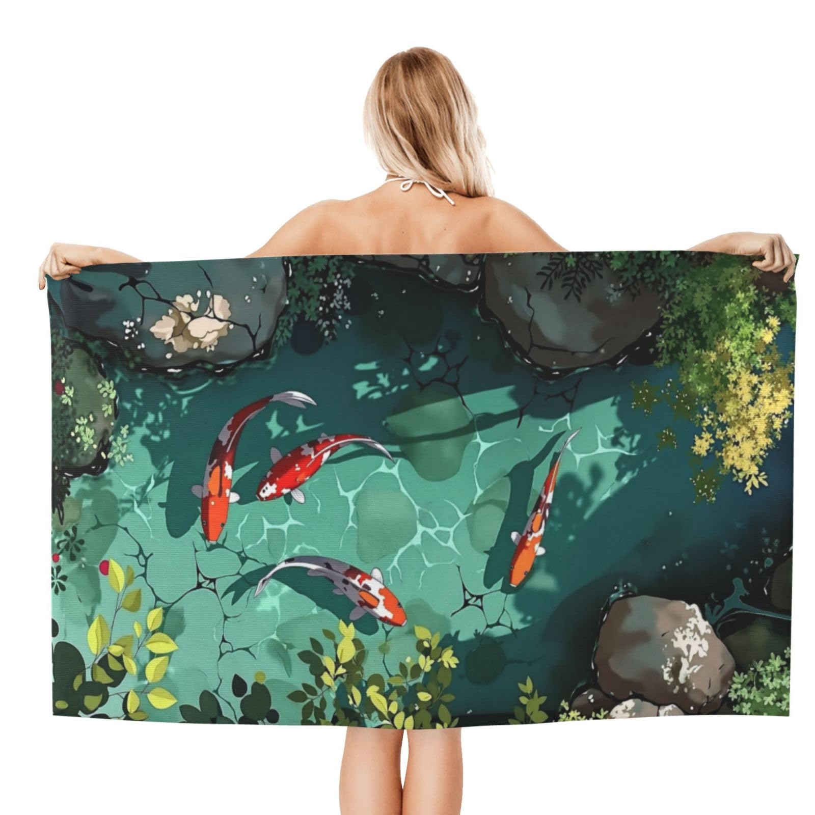 Anceky Beach Towel for Women, Koi Pond Sand-Free Microfiber Ultra Soft Lightweight Bath Towels for Outdoor Bathroom Swimming 32"X52"