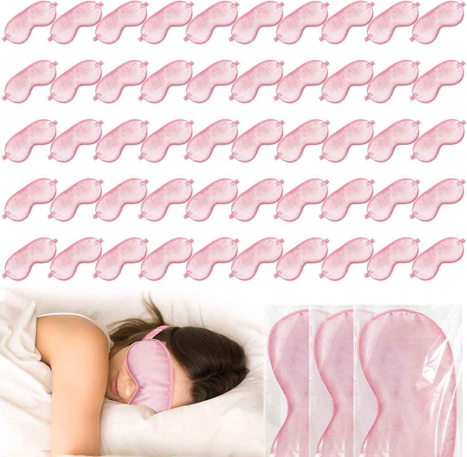50 Pcs Silk Sleep Mask Eye Mask for Sleeping Adjustable