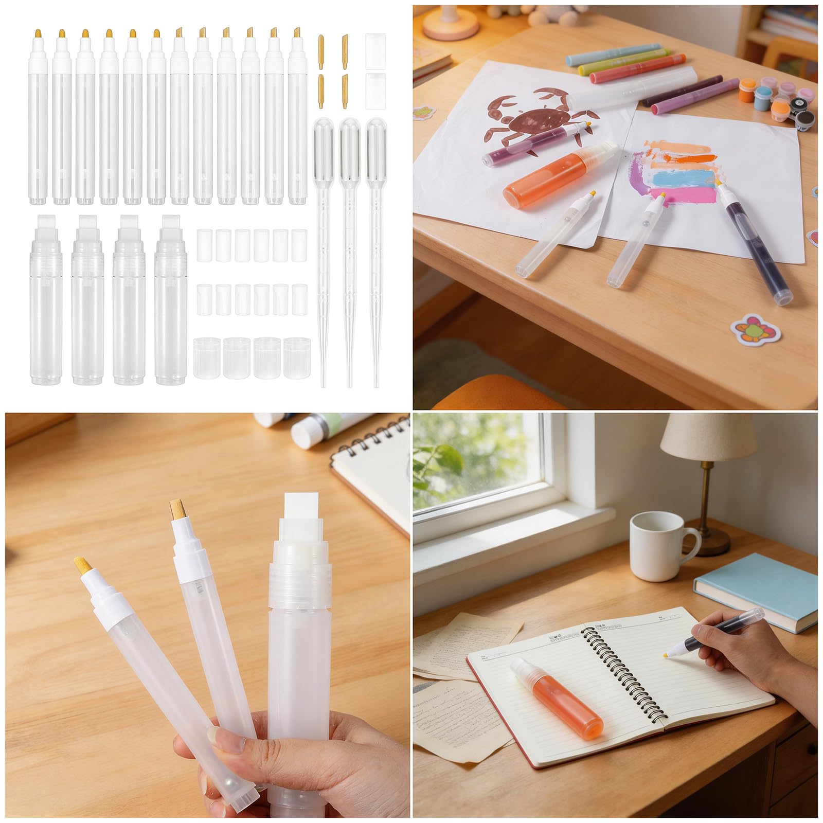 Juego de 16 marcadores de pintura blanca de recambio con 3 estilos de puntas para artistas y proyectos artesanales, marcadores de dibujo de múltiples puntas