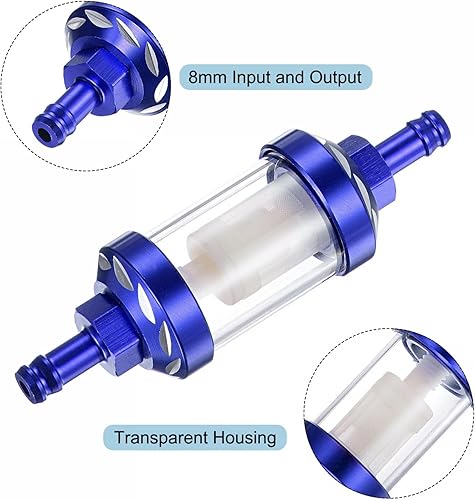 Miniatura 3 de Filtro de aceite de gasolina de combustible de gasolina en línea universal con elemento de filtro de latón, azul, 2 piezas
