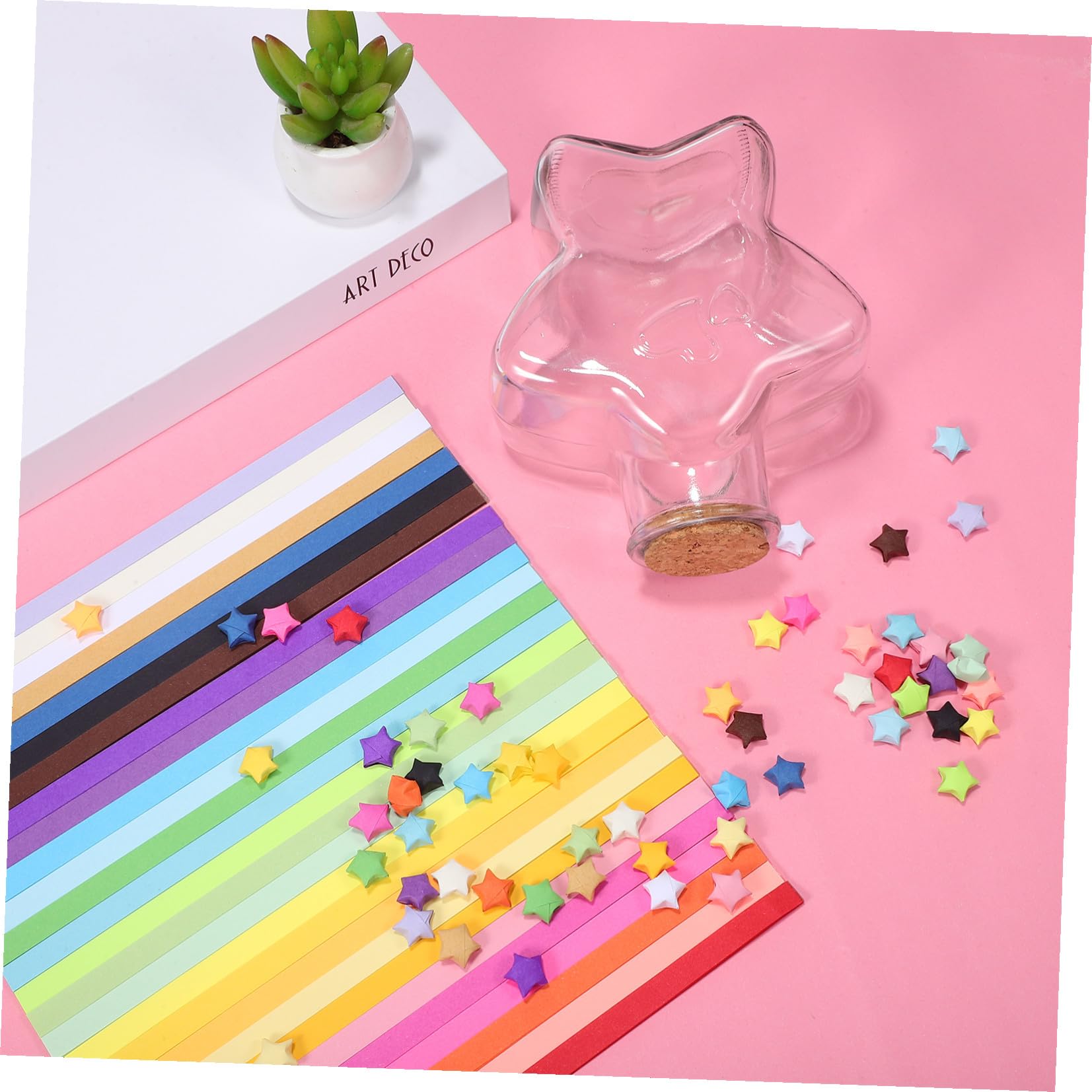 Strisce di Carta per Stelle Origami 540 Fogli con Barattolo