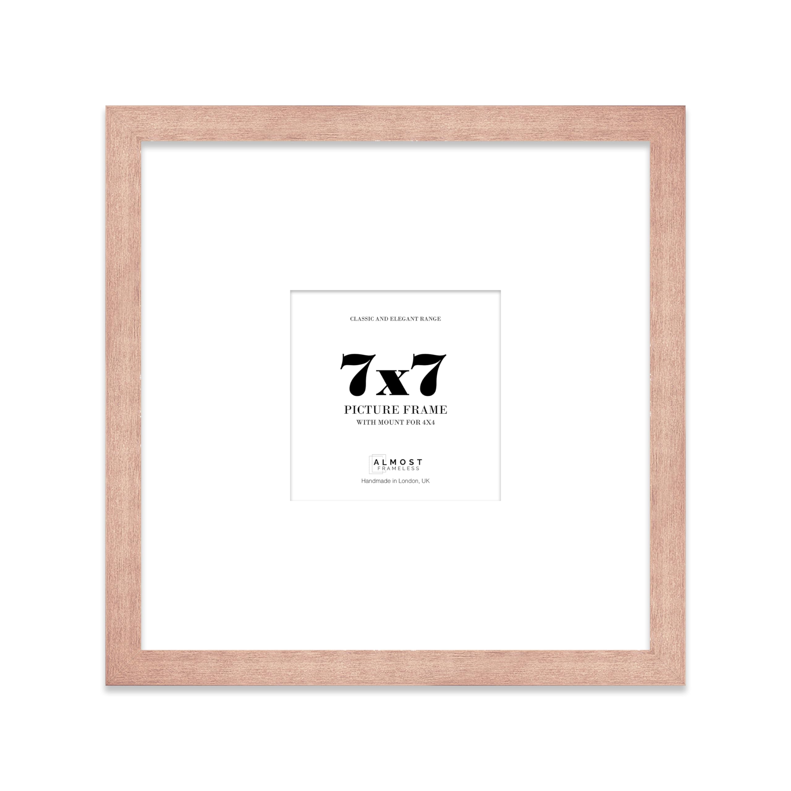 Almost Frameless 7x7 Square Picture Frame, Display Pictures 4x4 With Mat or 7x7 Without Mat, Wall Hanging & Free Standing Photo Frame, Bronze, 1 Pack