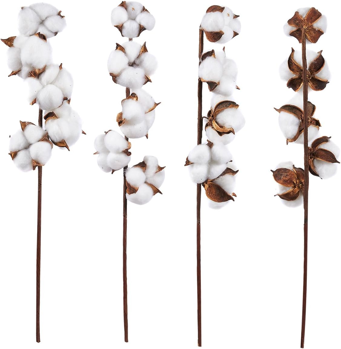 Juvale Cotton Stems 4Pack Cotton Flowers, 5 Balls per Stem, Farmhouse Style Display Vase