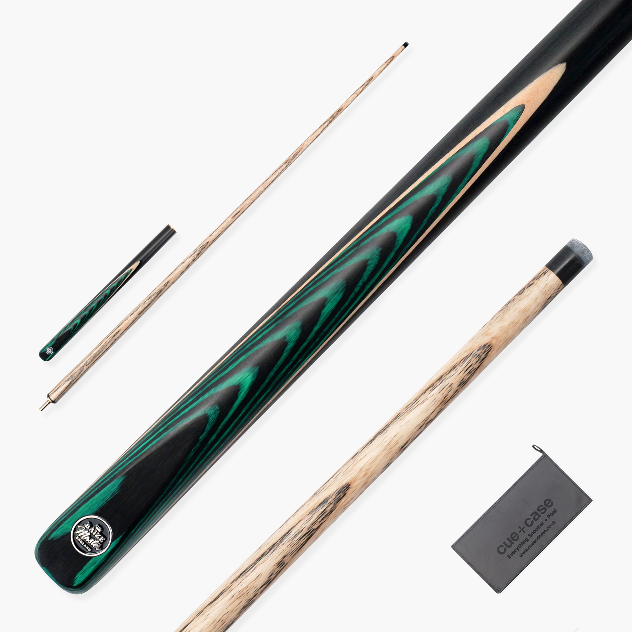 BAIZE MASTER Crusher 57 Inch ¾ Joint English Pool Break Cue with Phenolic Ferrule, Ash Shaft and Ebony Style Butt - 11mm Tip – For Breaking Only – Free Microfibre Cue Towel (Green)