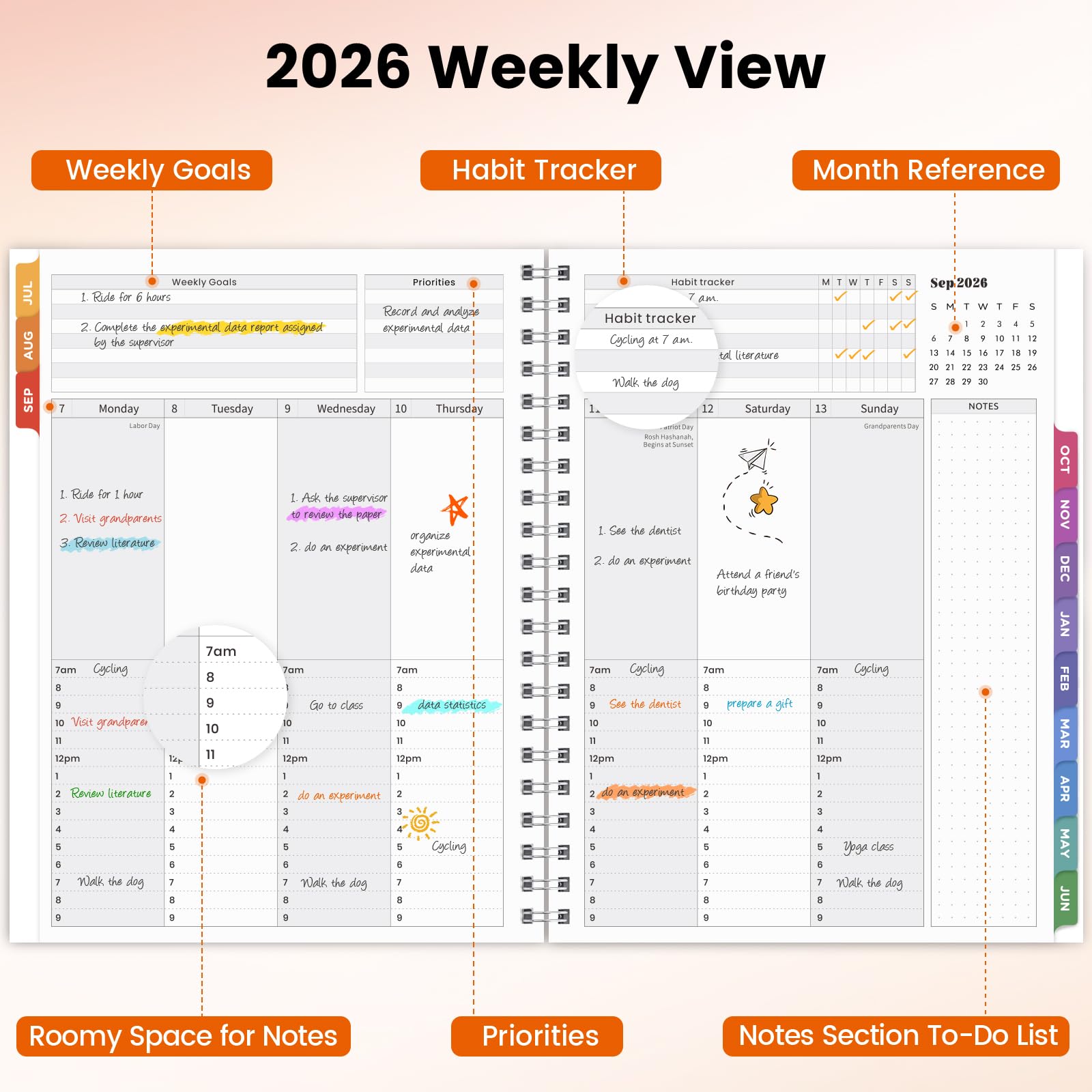 Oucaru Akademischer Planer 2026-2027, Wochen- & Monatskalender mit Stundenplan, Juli 2026 - Juni 2027, 21,6 x 27,9 cm, Hardcover Agenda mit laminierten Registern für Schüler, Lehrer, Schule