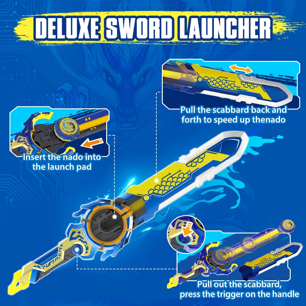 INFINITY NADO Kreisel für Kinder Metall Spielzeug Jungen, Battle Tops Kreisel Launcher Spielzeug, Spinning Tops Jungen ab 5 Jahre, Split Series Sacred Shield Double Dragon S