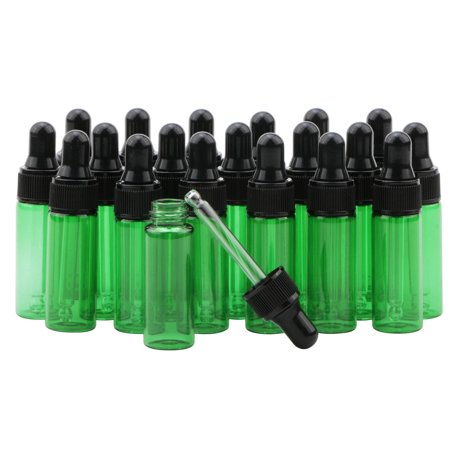Pxyelec Green 5Ml 1/6 Oz Dropper Bottles With Tapered Glass Droppers, Pack Of 20 Essential Oil Portable Travel Bottles Perfume Beauty Fragrance Cosmetic Vials