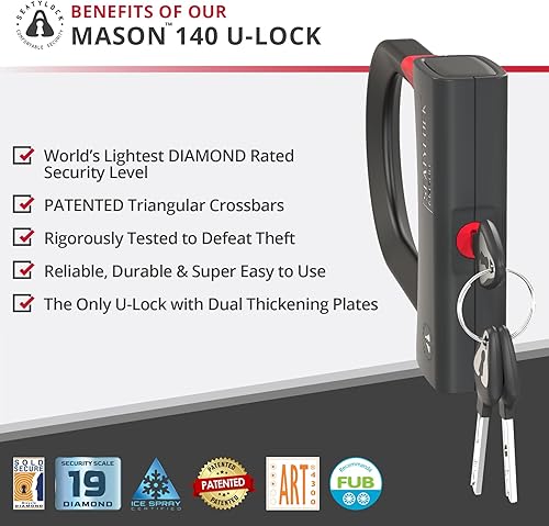 Miniatura 2 de Seatylock Mason Bike U Lock Patentado resistente antirrobo diamante seguro ULock Herramienta de seguridad de bicicleta de ultra seguridad con