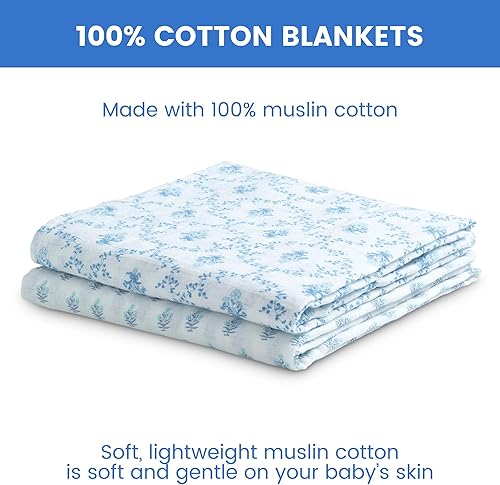 Miniatura 3 de Delta Children Mantas de muselina 100% algodón para niñas y niños, 47 x 47 pulgadas (paquete de 2), botánicos azules