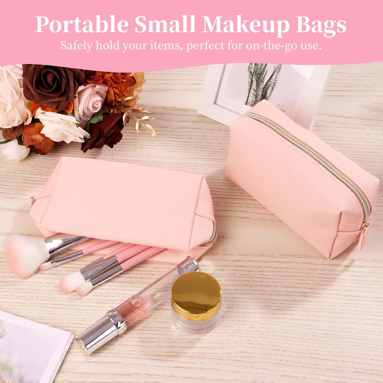 8 Pcs Small Makeup Bags, PU Leather Preppy Bags for Women, Waterproof Cosmetic Pouches, Portable Toiletry Bags for Travel, Daily Storage Beauty Organizers
