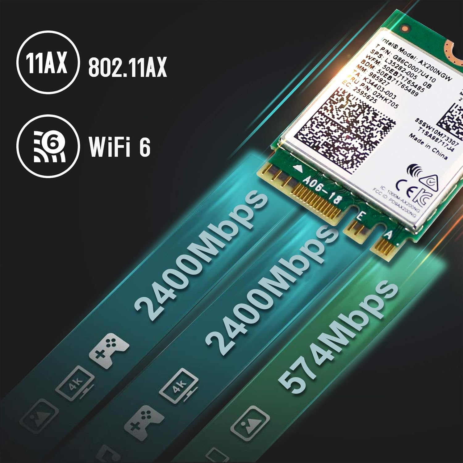 🛒 Flash Sale AX200NGW Wireless Card, Wi-Fi 6 11AX WiFi Module 2 x 2 MU-MIMO Dual Band Wireless Card with Bluetooth 5.1 Internal WiFi Adapter Support Windows 10 64bit, M.2/NGFF