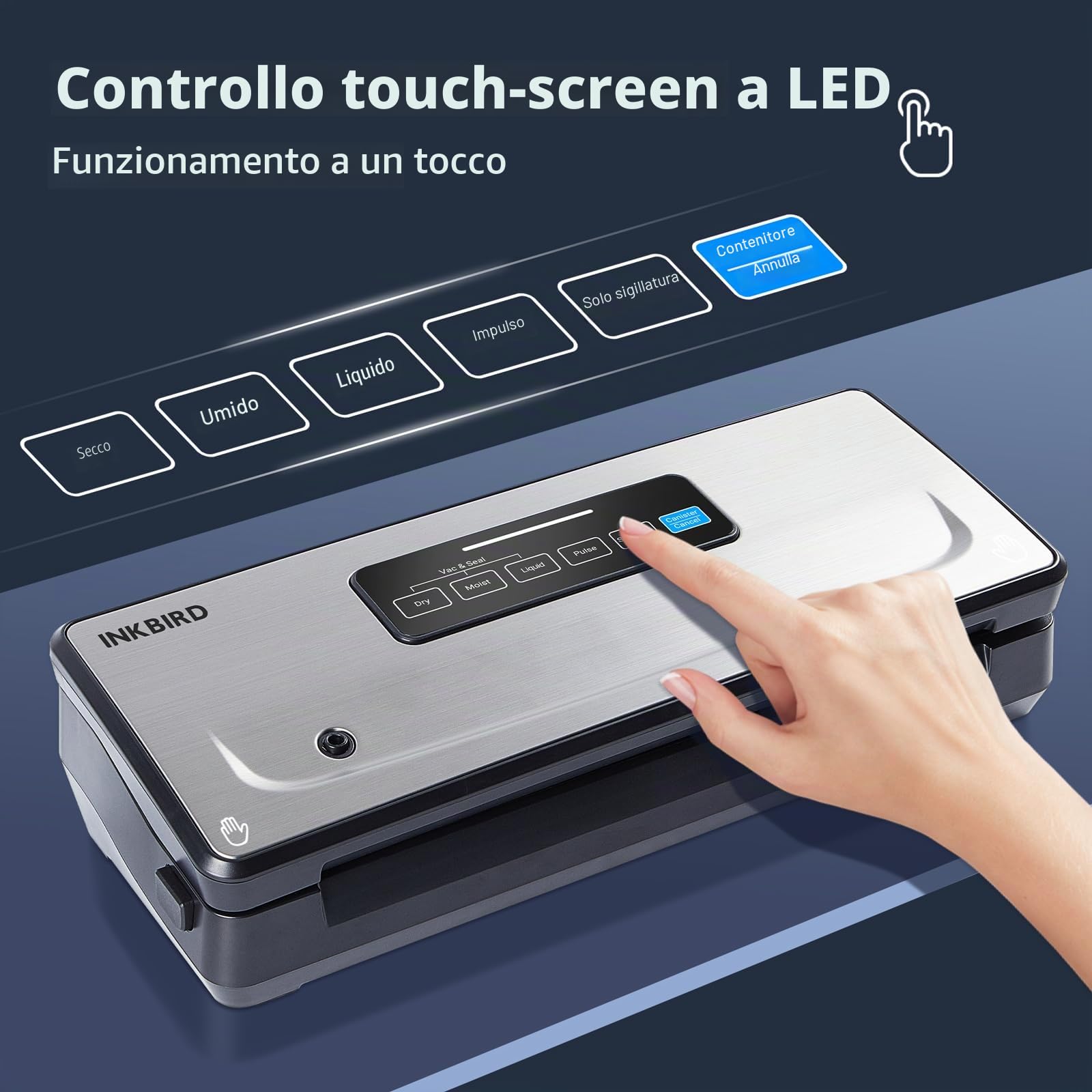 INKBIRD INK-VS02 Macchina Sottovuoto Alimenti 85kPa Efficiente, 5 Modalità | secco/umido/impulsi/sigillato/vuoto esterno, -85 kpa aspirazione, 200 sigillature, anti-surchauffe, silenzioso, taglierina