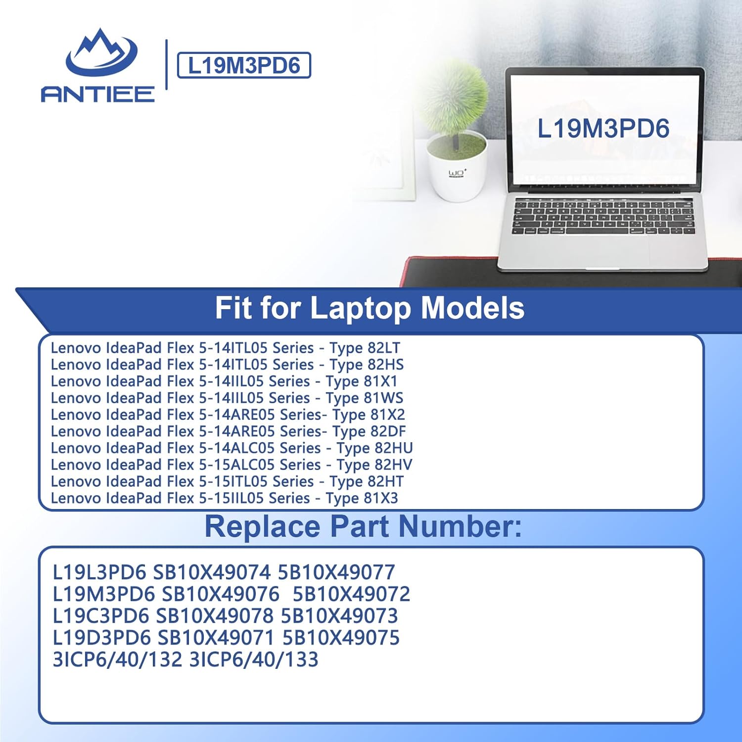 L19M3PD6 L19L3PD6 Laptop Battery for Lenovo IdeaPad Flex 5-14IIL05 81X1 81WS 5-14ITL05 82LT 82HS 5-14ARE05 81X2 82DF 5-14ALC05 82HU 5-15IIL05 81X3 5-15ITL05 82HT 5-15ALC05 82HV L19C3PD6 L19D3PD6