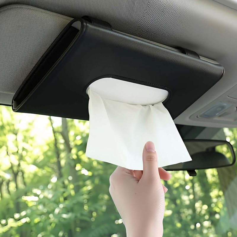 Porta-lenços para Carro Aojmooke em Couro Sintético Preto para Para-Sol e Encosto