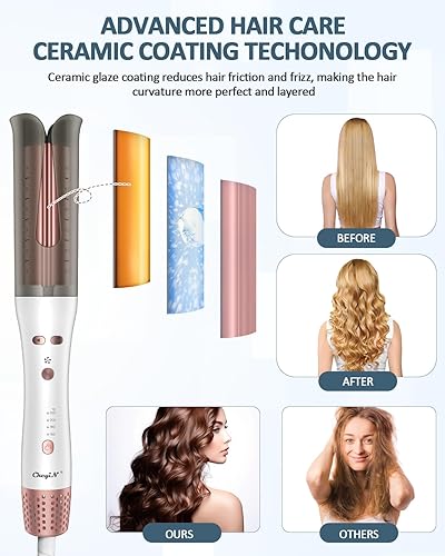 Miniatura 8 de CkeyiN Rizador automático, rizador automático profesional antienredos con barril iónico de cerámica de 1.25 pulgadas y 4 temperaturas, varita