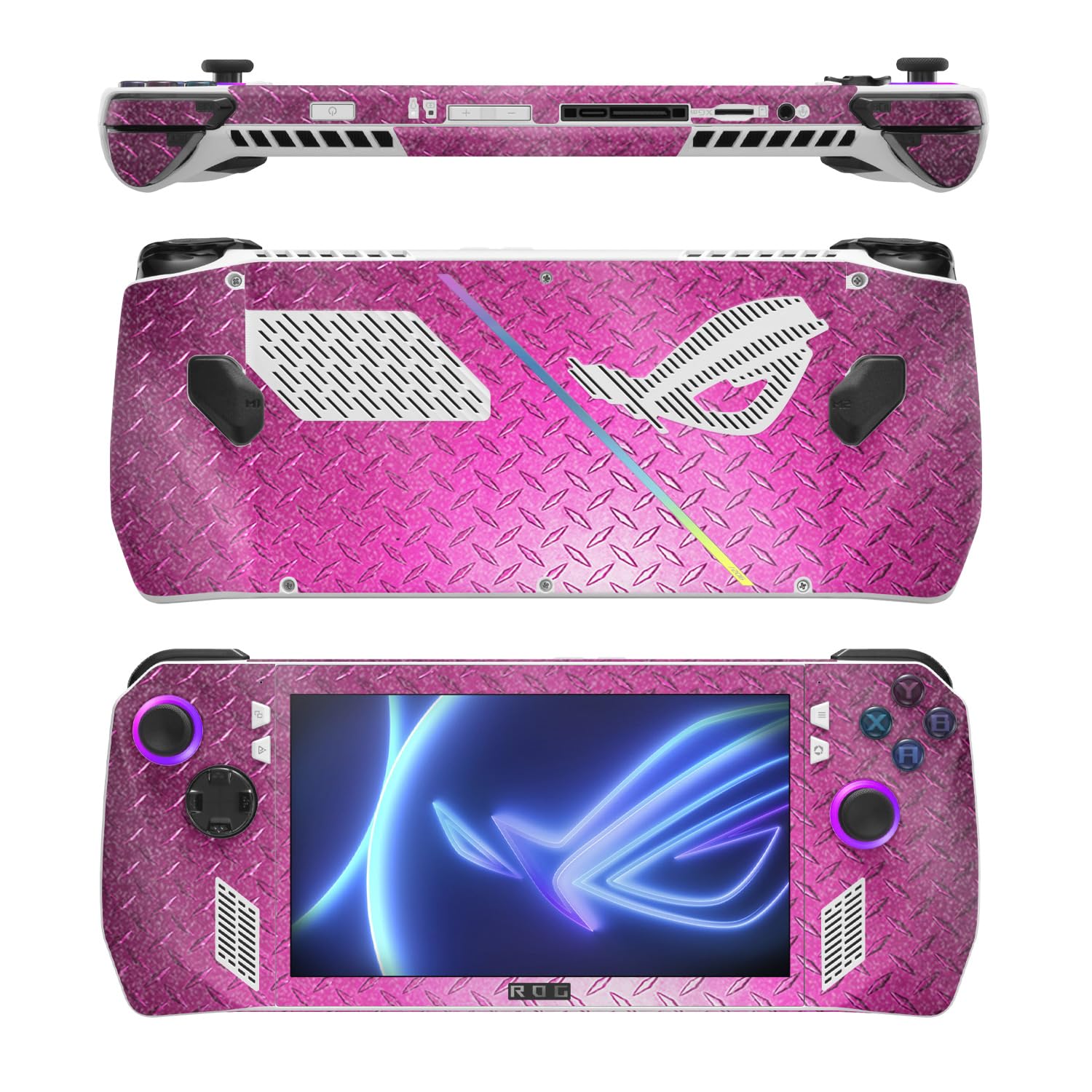 MightySkins Glossy Glitter Skin Compatible with Asus ROG Ally - Pink Diamond Plate | Protective, Durable High-Gloss Glitter Finish | Easy to Apply