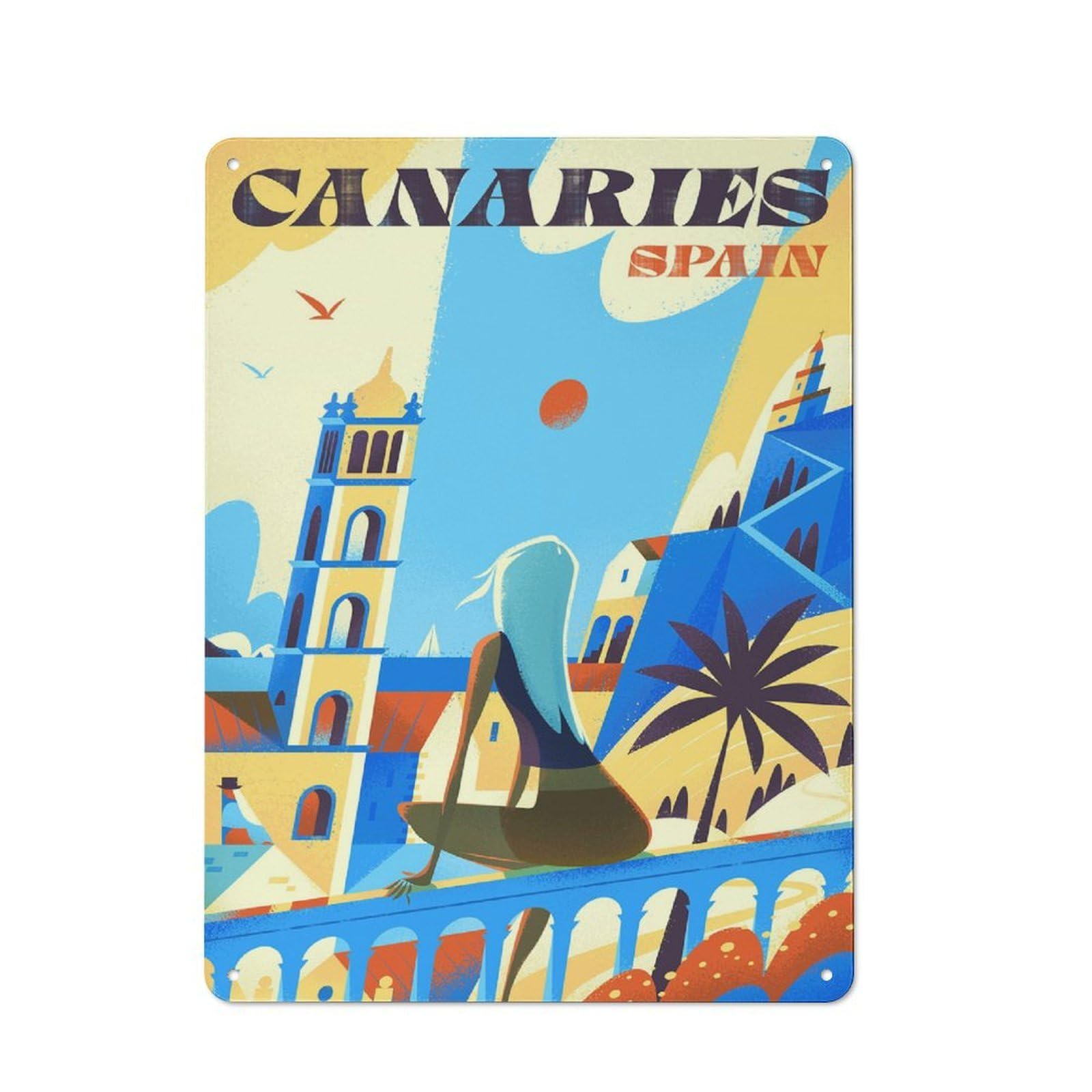 Junmoney Style-15 Canaries Spain Travel Tin Sign 40X30cm, Creative Studio Wall Plaque For Hobby Room, Office, Lounge Or Living Room