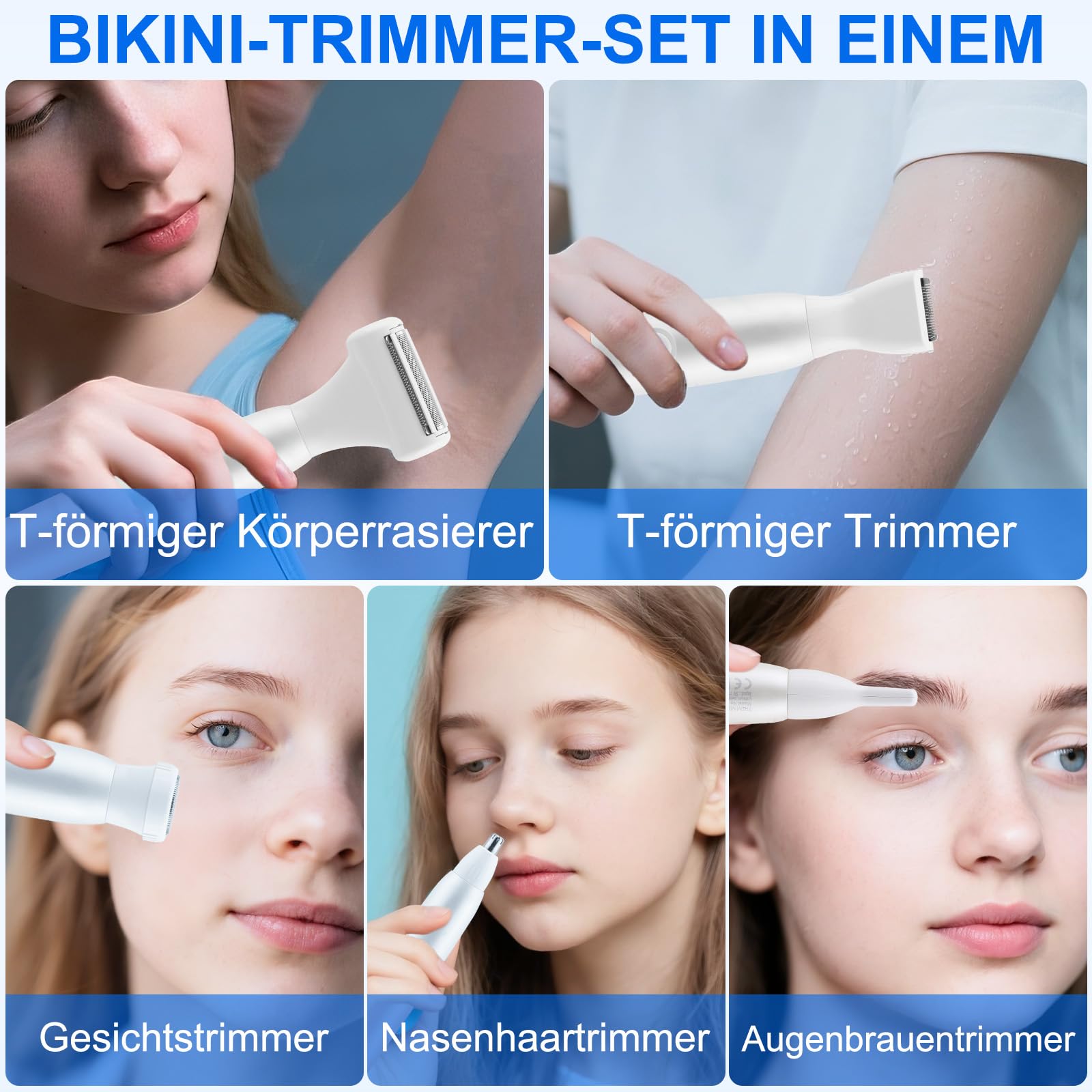 5-In-1 Bikini Trimmer, Kabellos Rasierer Damen, Elektrischer Intimrasierer für Frauen, IPX7 Wasserdichter & LCD-Display, Damenrasierer Intimbereich Elektrisch für Gesicht Bikini Achseln Beine
