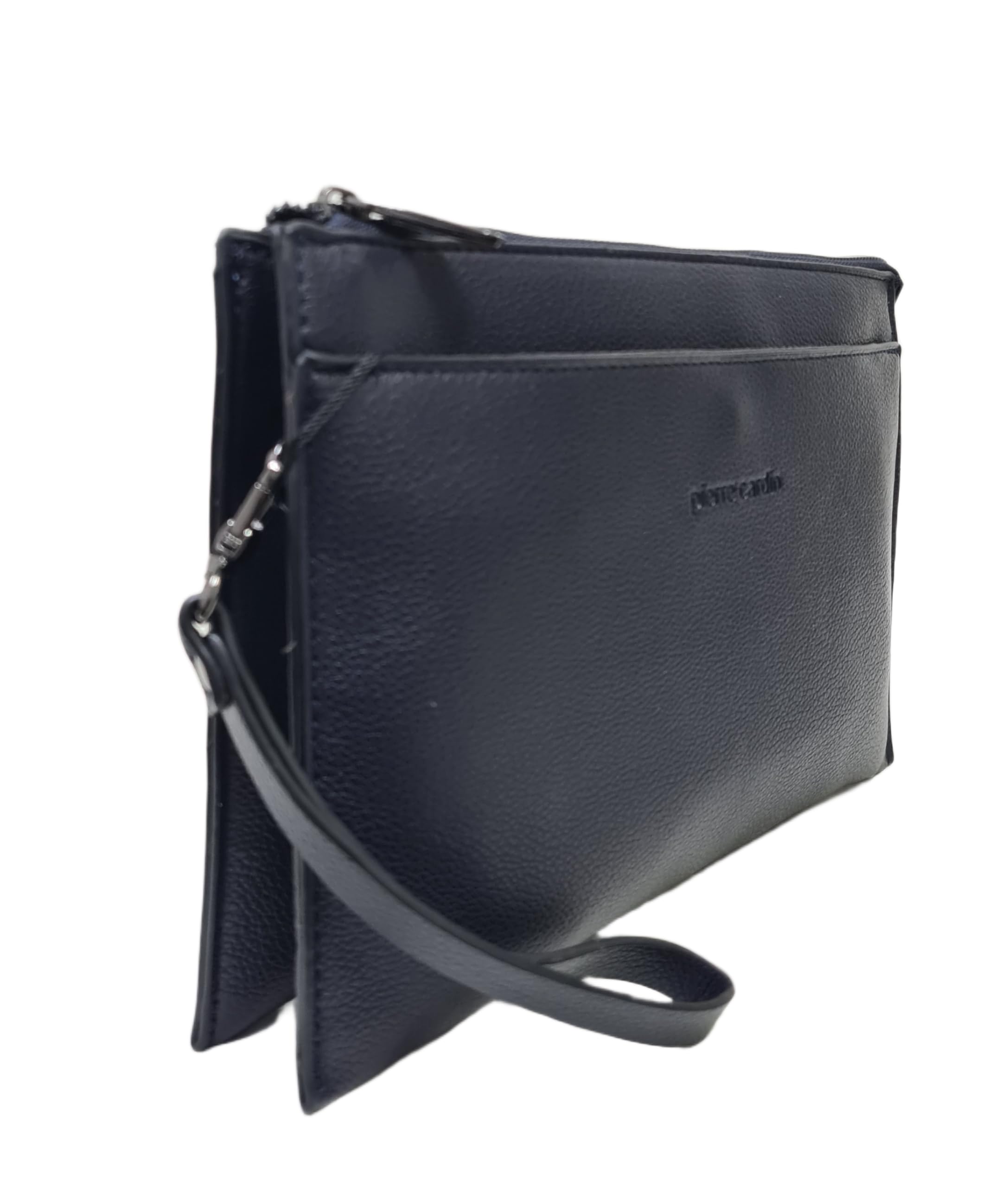 Pierre Cardin Borsello Pochette a Mano in Pelle Sintetica, Nero, Blu e Marrone, con Manico Rimovibile, Dimensioni 27x17X3 cm ART. 13 Stampa Logo a Fuoco sul Frontale