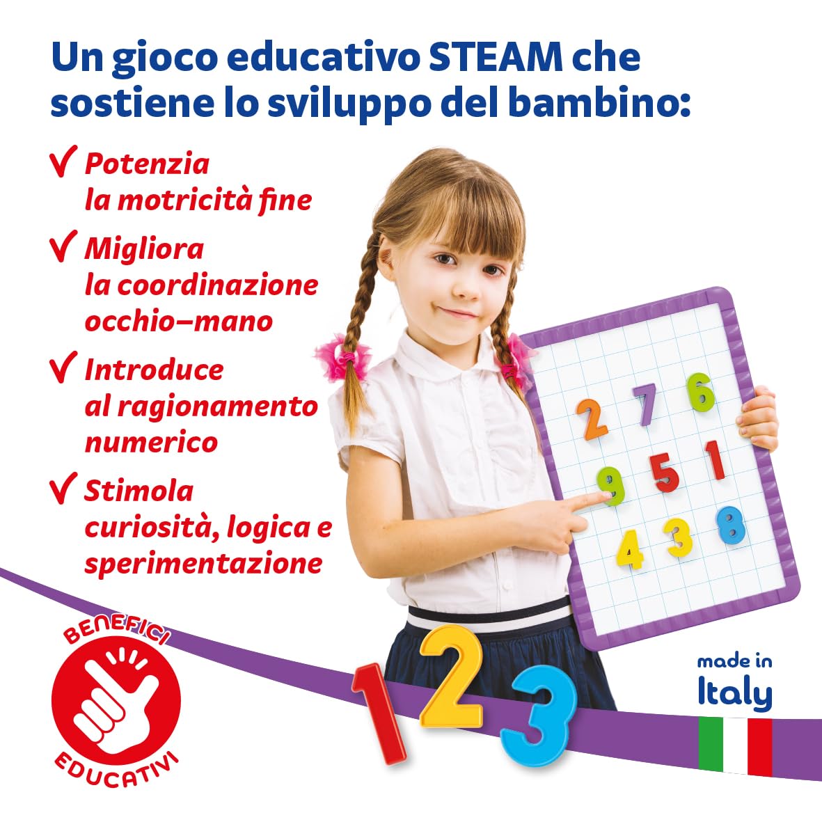 Quercetti 123 Magnetic Ricambi Numeri, Ideale con Lavagna Magnetica per Bambini, 48 Numeri Magnetici Colorati, Giochi Educativi 4 Anni, Regalo Bambina 5 Anni, Giochi Bambini 4 Anni Made in Italy