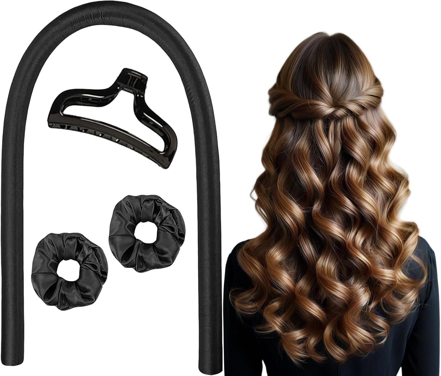 Curls at night, curling iron at night, headband curlers, curls asleep, heatless curling iron headband, satin ribbon hair, curls make long hair ribbon – black Curls at night, curling iron at night, headband curlers, curls asleep, heatless curling iron headband, satin ribbon hair, curls make long hair ribbon – black