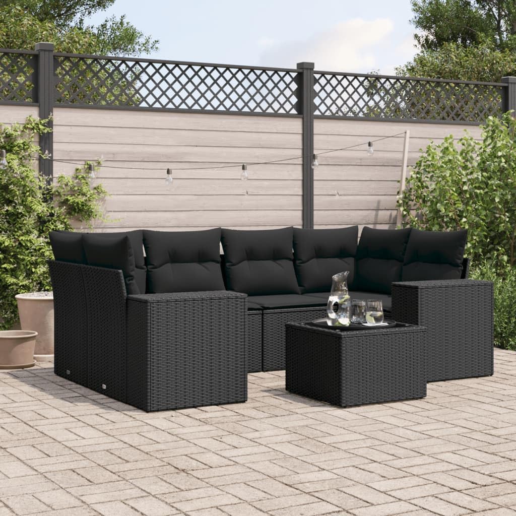 Set de Comedor de jardín 7 pzas y Cojines ratán sintético Negro, Conjunto Mesa Y Sillas Jardin, Mesa Terraza Exterior Y Sillas, Conjunto Terraza, Muebles Jardin Exterior - 3222314