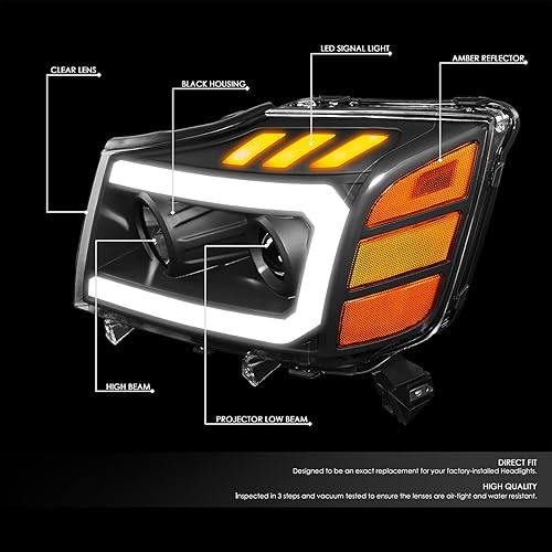 Miniatura 2 de DNA MOTORING HL-HPL-NARN04-BK-AM - Faros delanteros 3D barra de luz LED luz de funcionamiento ámbar intermitente compatible con Nissan Titan 04-15