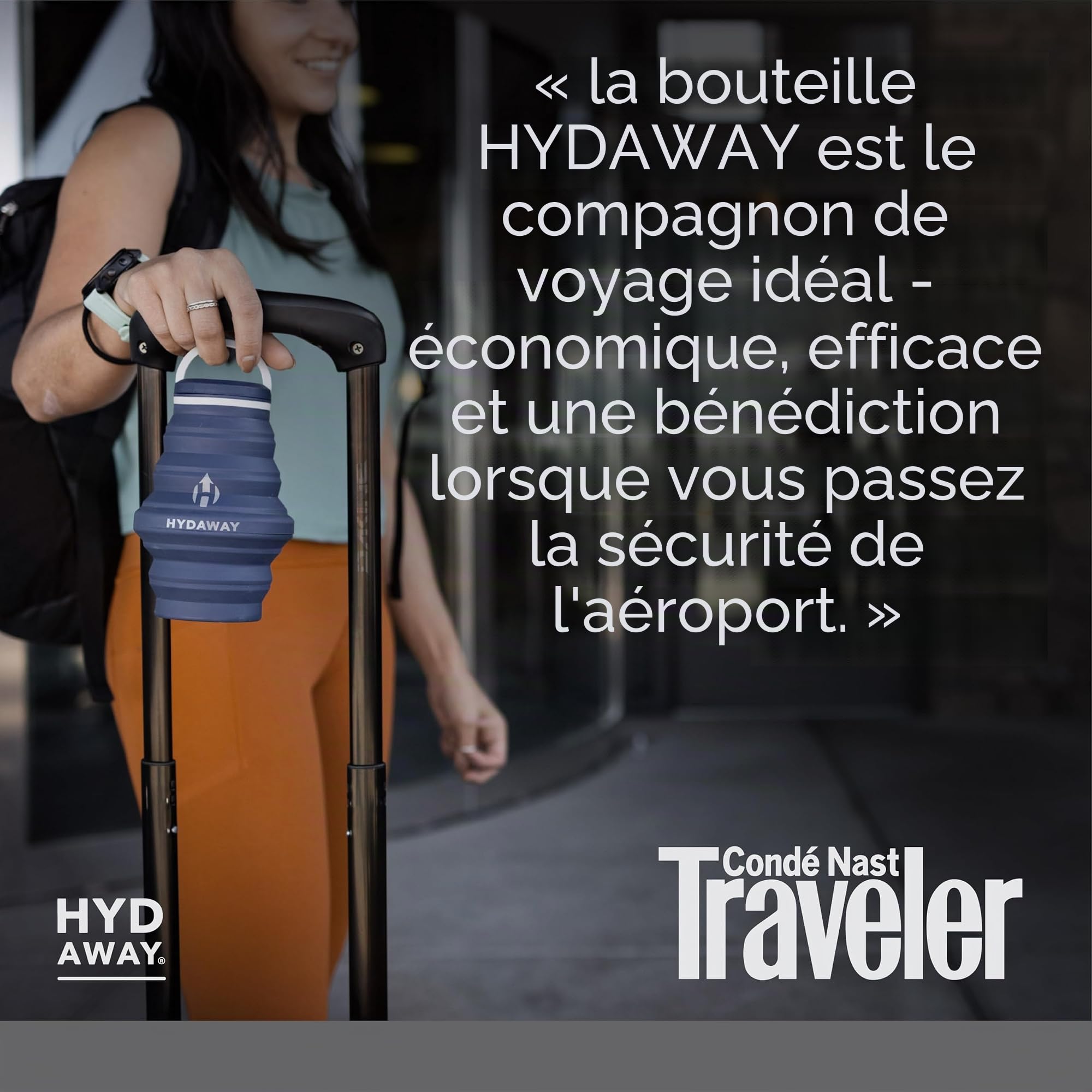 HYDAWAY - Bouteille d'eau pliable, couvercle à rabat, facile à emporter, pratique lors de vos déplacements, silicone de qualité alimentaire, 750 ml