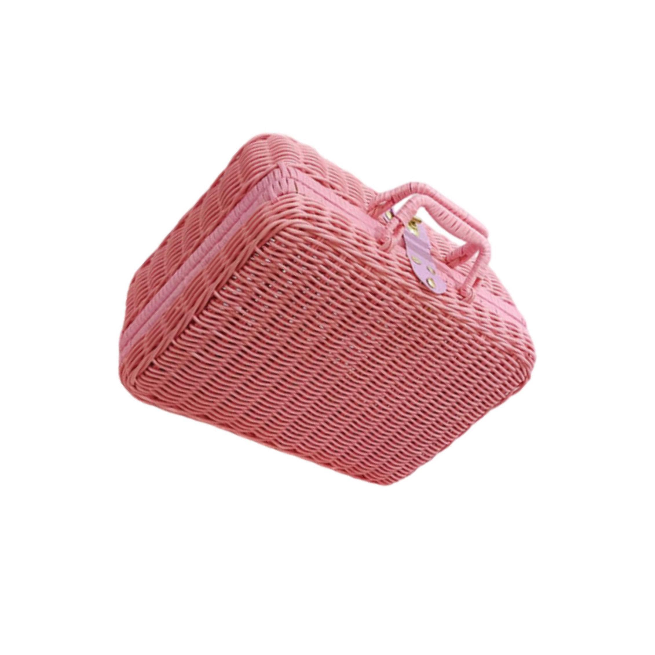 YIXANNX Elegant Imitation Rattan Suitcase Woven Basket Tote Crafted To Elevate Any Storage Environment With Vintage Touches Cosmetic Storage Box Travel, Pink, XL