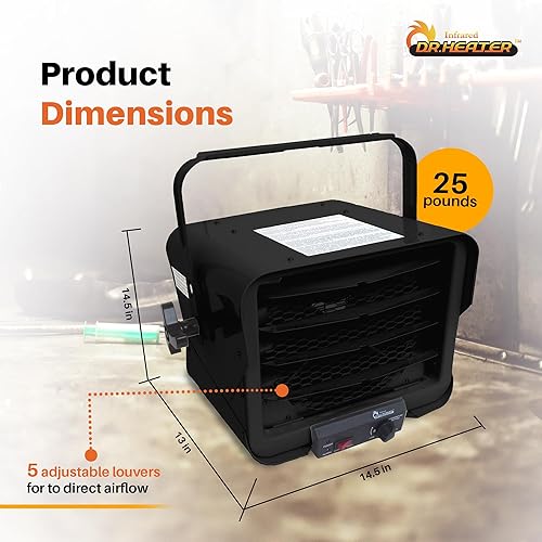 Miniatura 3 de Dr. Heater DR966 - Calentador comercial de garaje con cable de 240 voltios, 3000 vatios6000 vatios, DR966 240 V, negro
