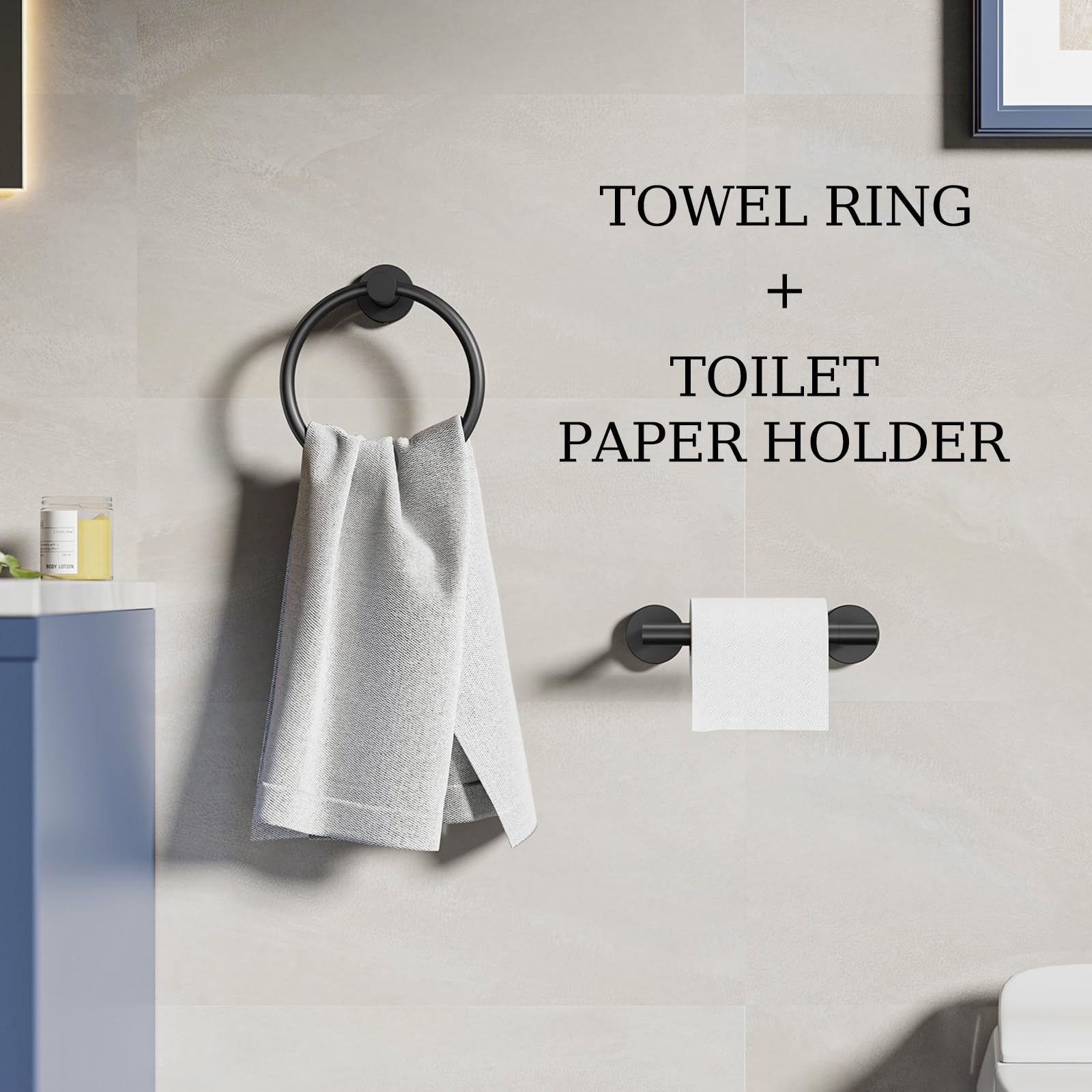 Matte Black Toilet Paper Holder & Towel Holder Bathroom Hardware Set — Amazon image 4